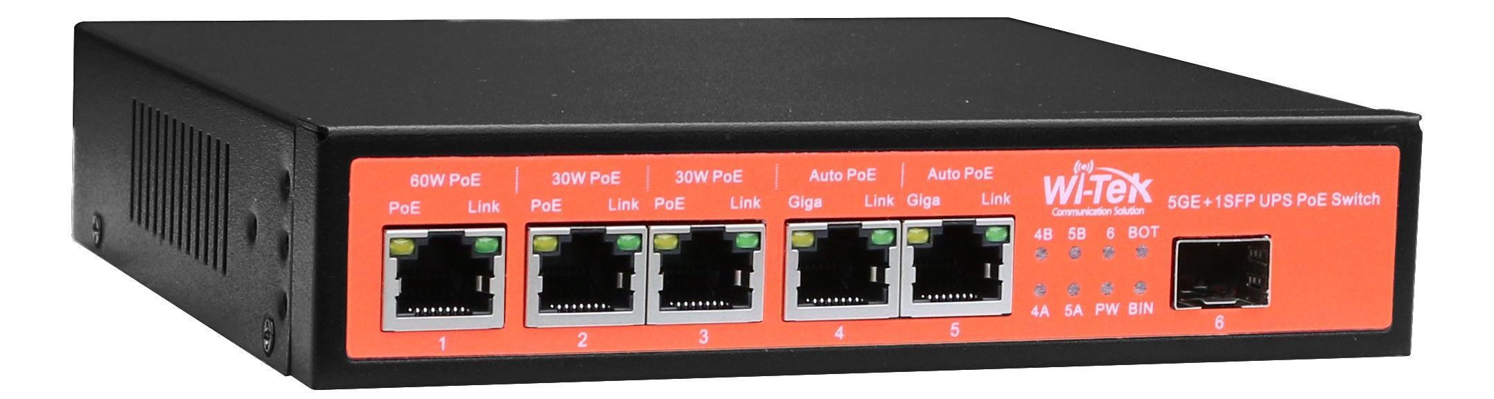 5 prievadų, 5 PoE komutatorius Wi-Tek WI-PS306GF-UPS