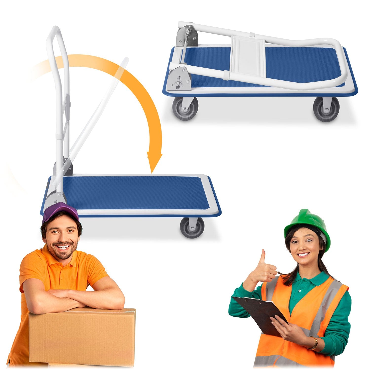 HM-506 mėlynos baltos rankinės vežimo vežimėlis