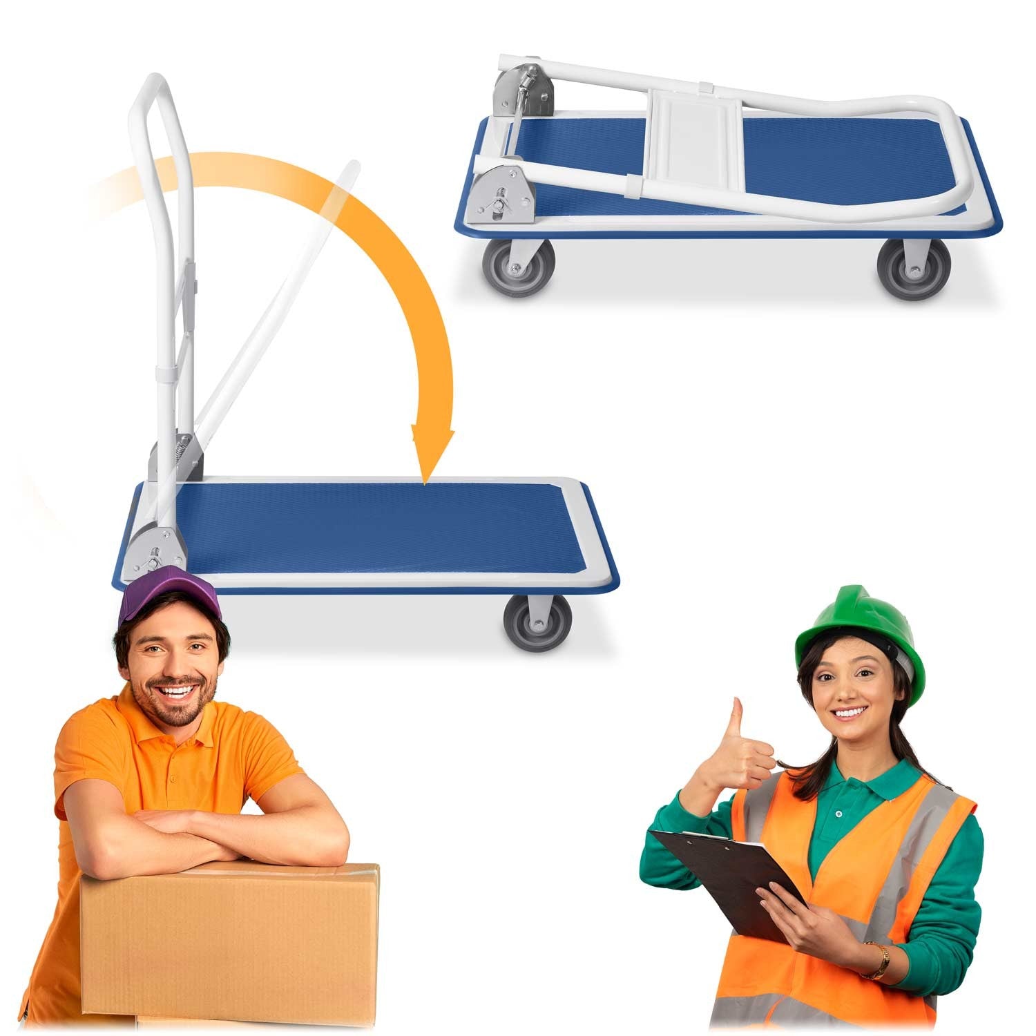 HM-505 mėlynos-balto spalvos rankinis vežimo vagonas