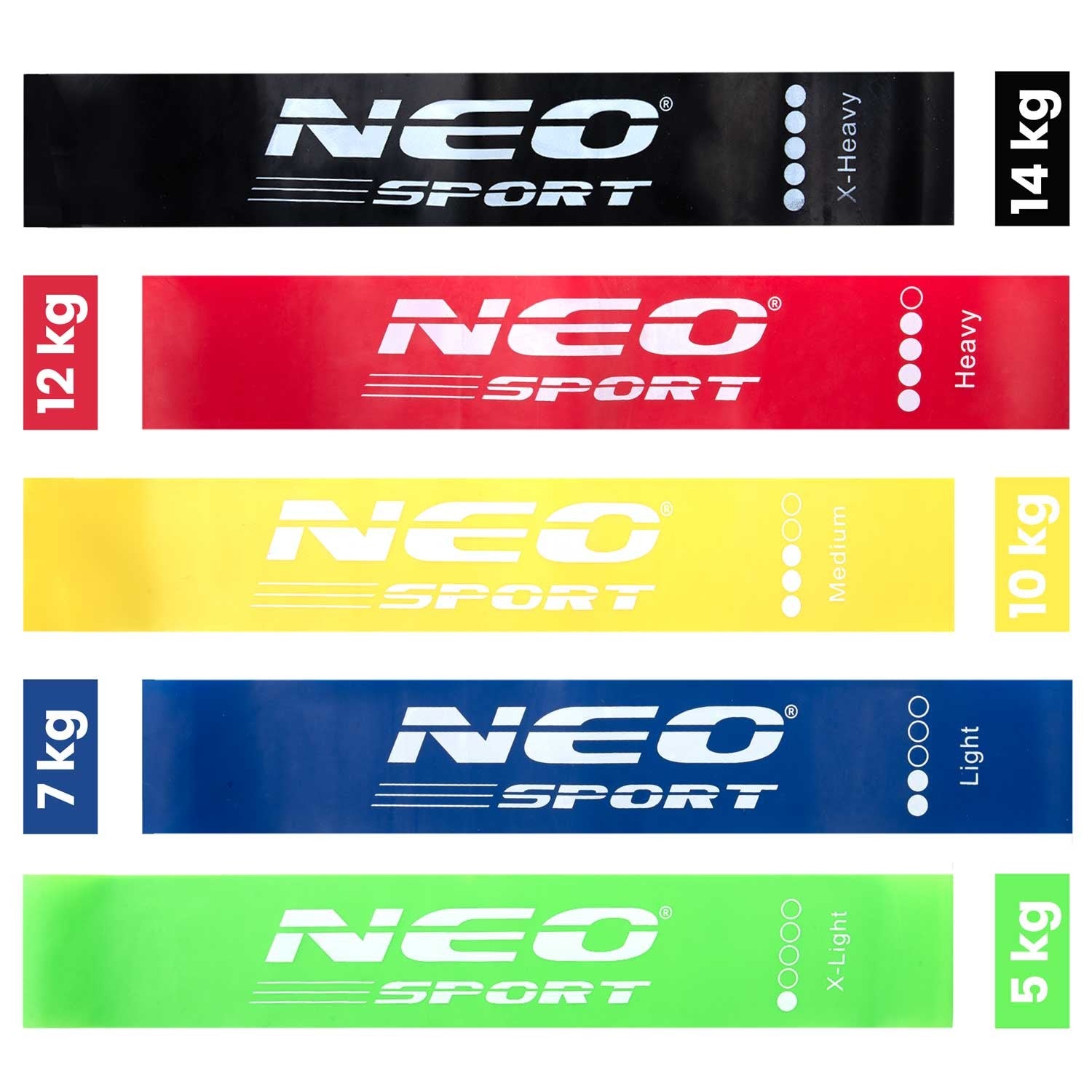 NS-959 Neo-Sport treniruočių rezistencinių juostų rinkinys, 5 vienetų