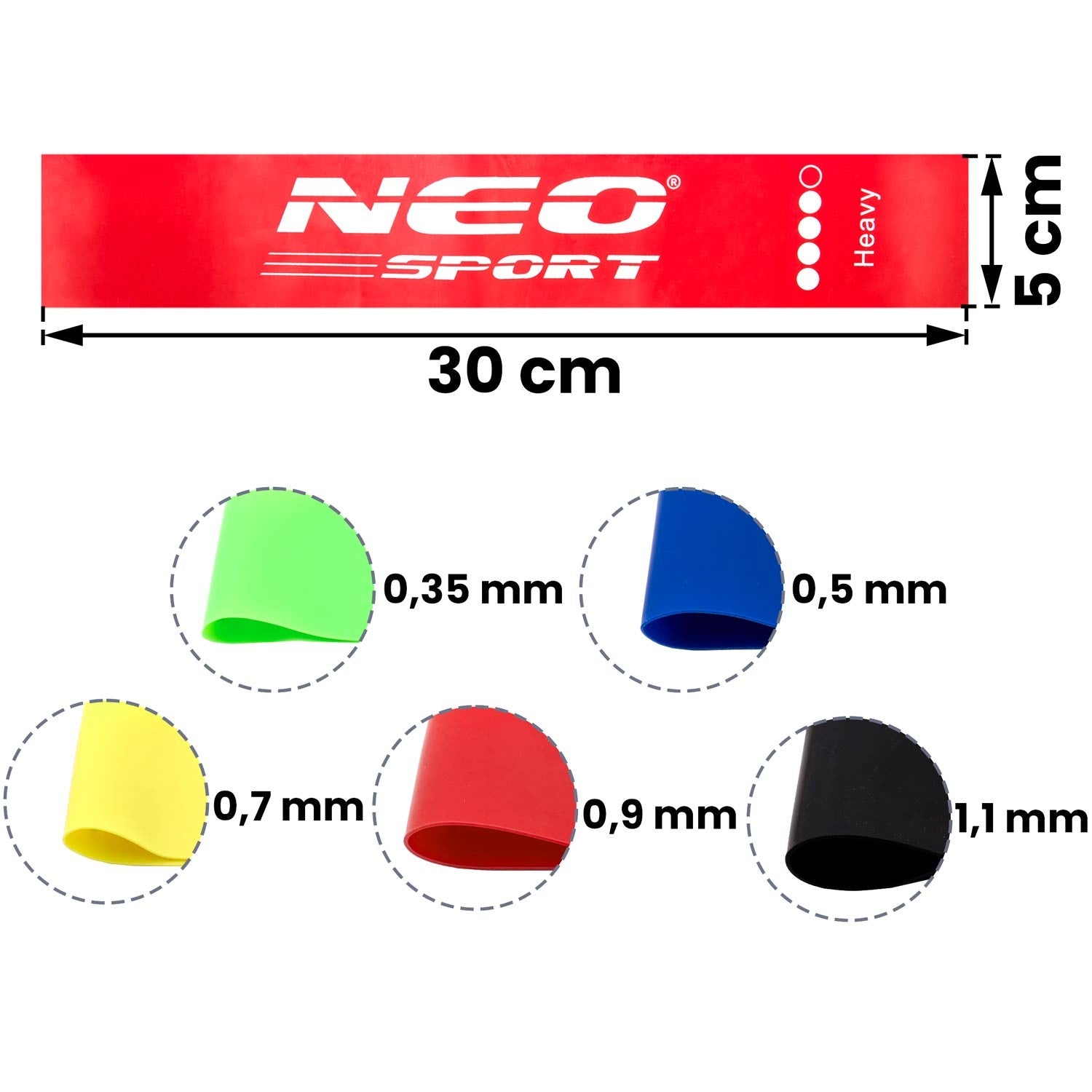 NS-959 Neo-Sport treniruočių rezistencinių juostų rinkinys, 5 vienetų