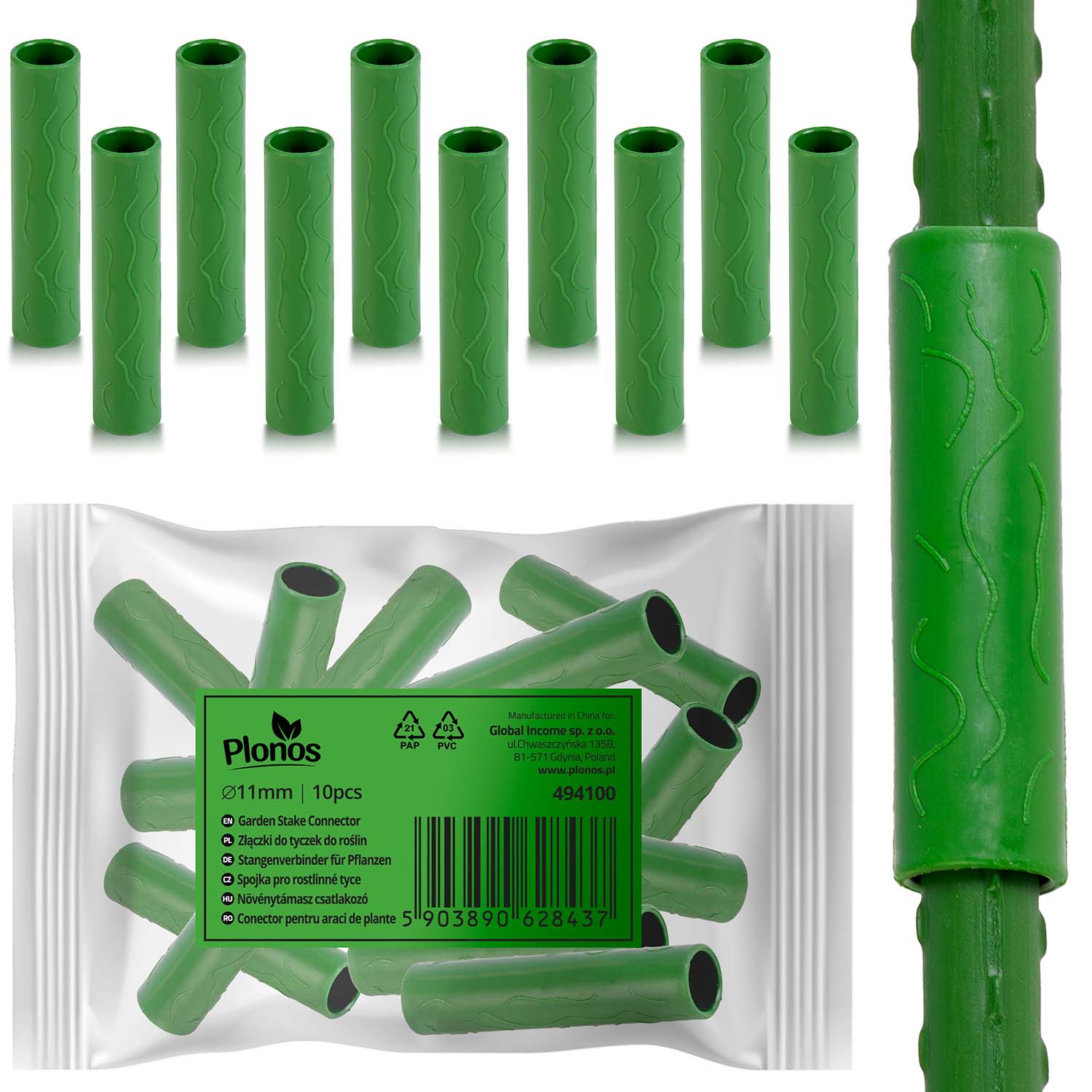 11 mm stiklo jungtys Plonos PL-941 žalias 10szt
